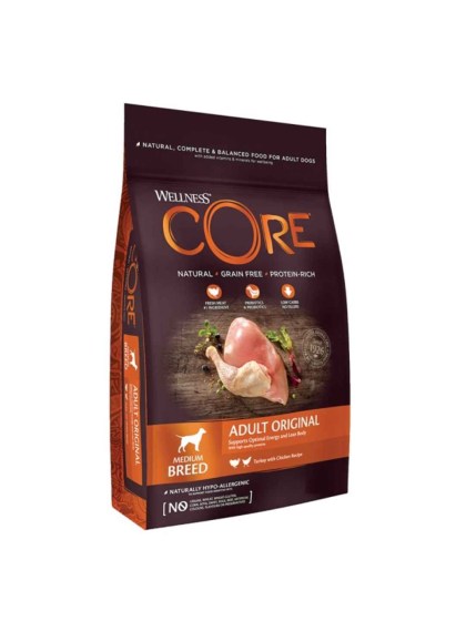 Wellness Core Adult Original Medium 1.8kg Ξηρά Τροφή χωρίς Σιτηρά για Ενήλικους Σκύλους Μεσαίων Φυλών με Γαλοπούλα και Κοτόπουλο